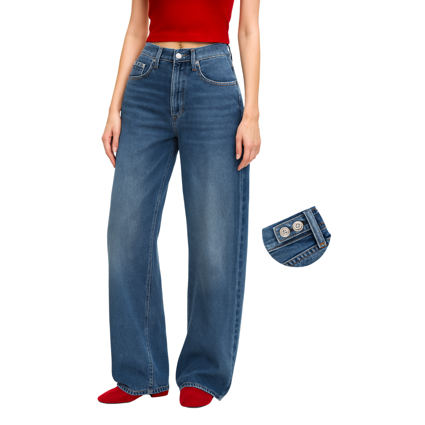 Adjustable Waist Baggy Jeans